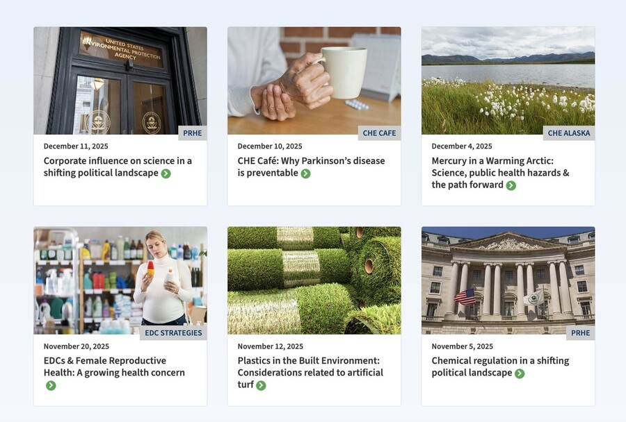screenshot of CHE website with webinar tiles