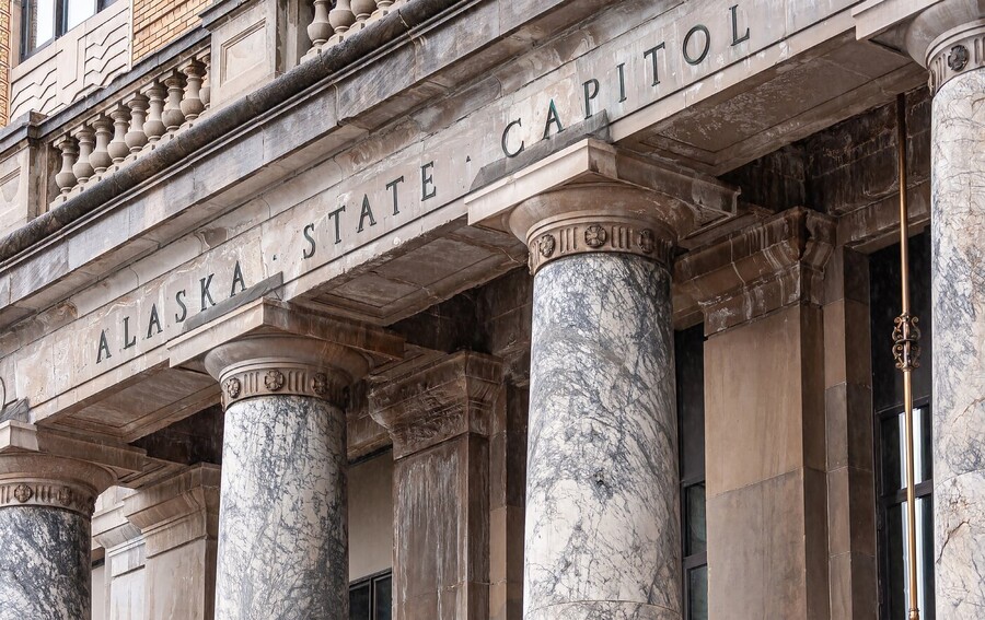 closeup of state capitol building in Alaska